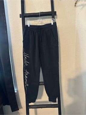 Under Armour Women’s Black Jogger Pants with White Script Logo